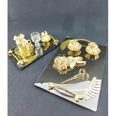 Ayna Detayına Sahip Gold Renk Söz - Nişan Tepsisi 