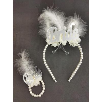 Beyaz Çiçek Detaylı Gümüş Renk Bride Taç Ve Bileklik Seti 