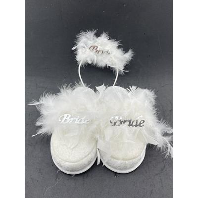 Bride Terlik Ve Taç Seti Tüylü Model