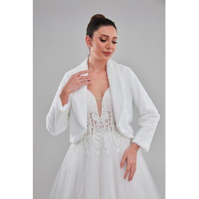 Çift Yaka Beyaz Renk Gelin Etol Kürk Bolero