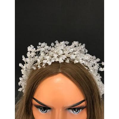 Kristal Taşlarla Süslü Esnek Helen Model Gelin Tacı