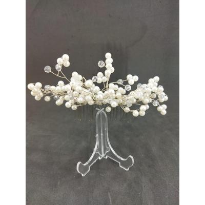 Küçük İncilerle Süslenmiş Kristal Detaylı Gelin Saç Tokası