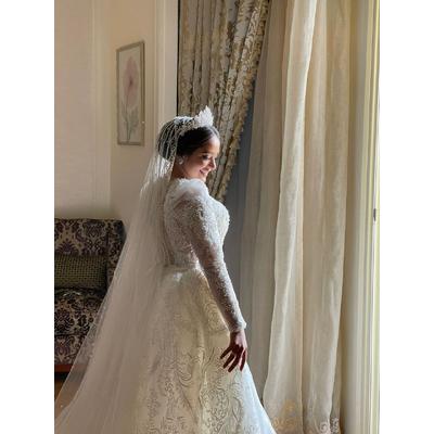 Kasnak İşleme Dizaynlı Demonte Etekli Balık Gelinlik