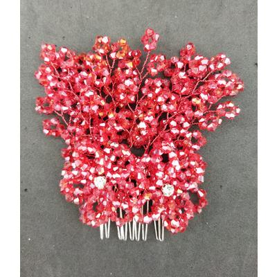 Kırmızı Kristallerle Süslenmiş Çiçek Deseni Detaylı Kına Tokası