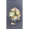 Kırık Beyaz - Krem Pembe Çövenlerle Süslü Gardenya Gül Gelin Buketi Ve Damat Yaka Çiçeği